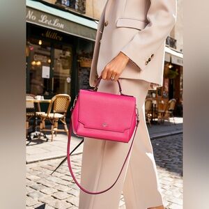 MCM Saffiano Leather Top Handle Satchel Bag in a Bright Pink